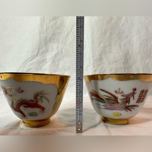 Vintage Chinese Jingdezhen porcelain phoenix dragon tea bowl - Picture 2 of 8